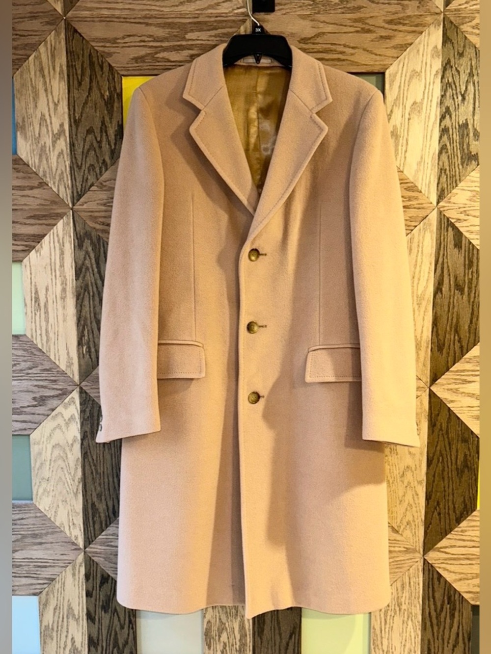 Vintage 70’s Mens 100% Cashmere Overcoat Tan Made in Yugoslavia Long Trench 42L - Picture 1 of 12